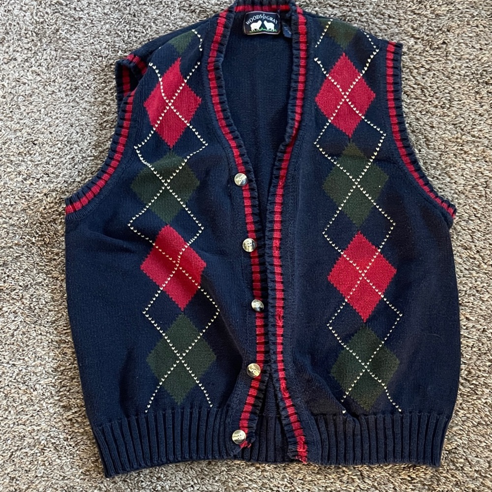 Vintage Woods & Gray | Men’s Argyle Sweater Vest | 80’s Preppy | Size Large |